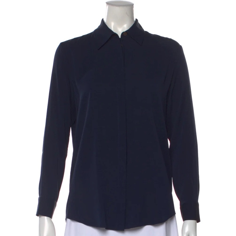 The Row Navy Silk Button Up Shirt
